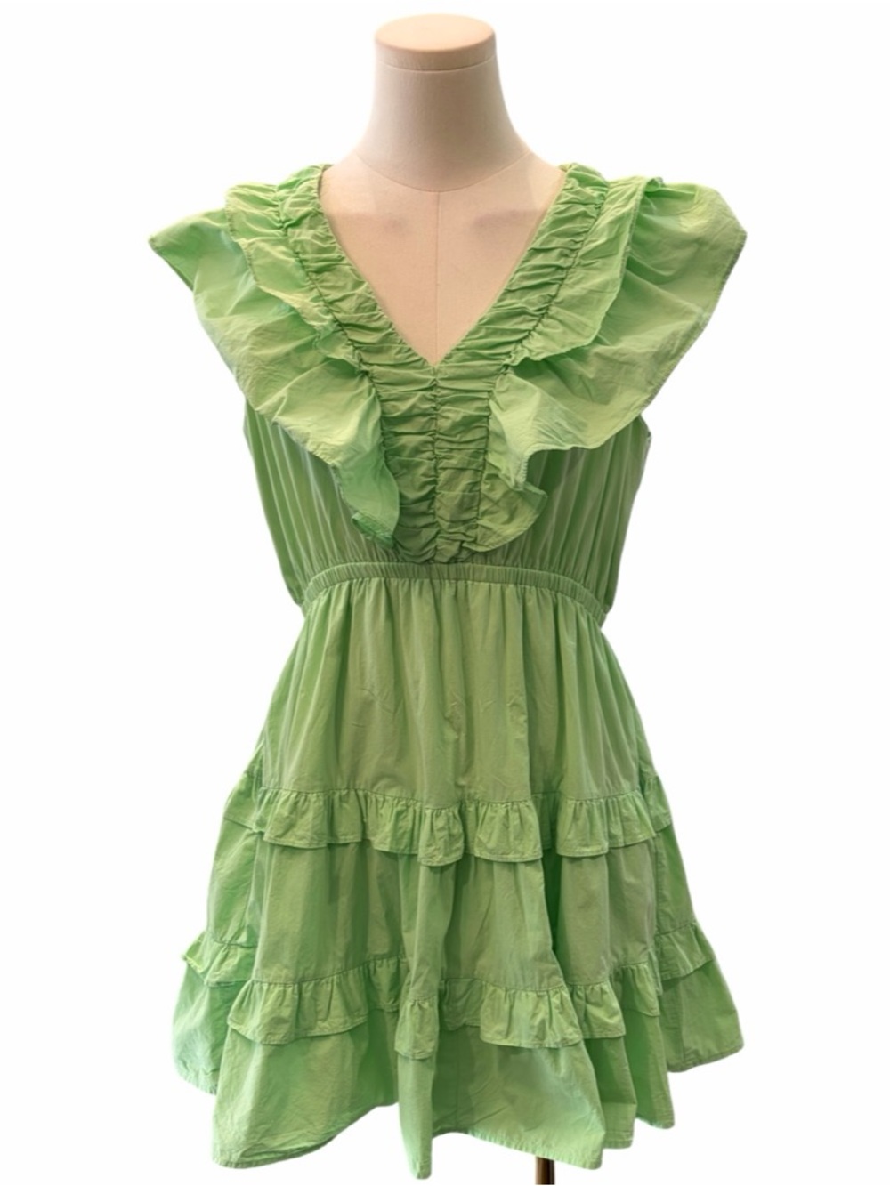 The Impeccable Pig Light Green Ruffle Midi Dress